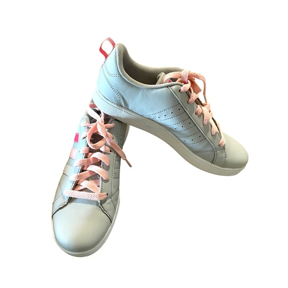 Adidas Neo Girl's Gray Leather Low Top Lace Up Sneakers Shoes - Girl's Size 4 - Picture 5 of 11